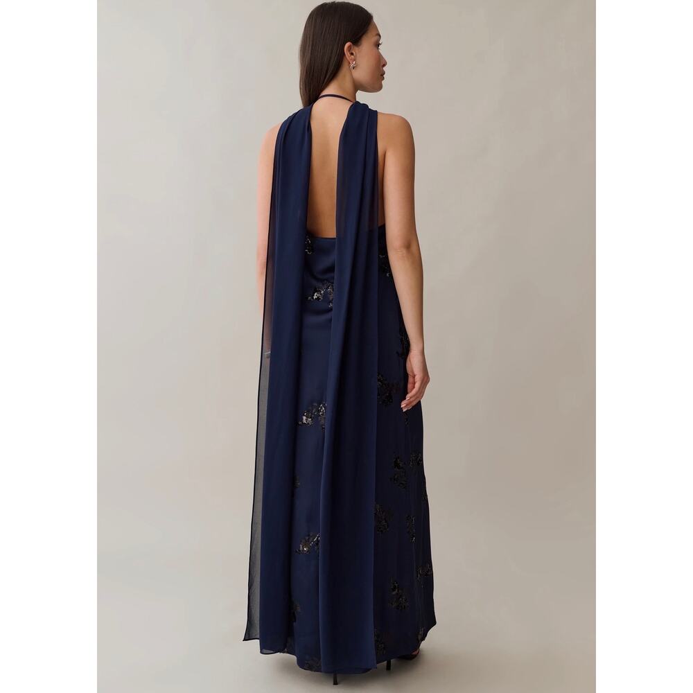 New O.P.T Alessia dress satin sequin midnight sapphire blue $322 size s - Picture 4 of 6